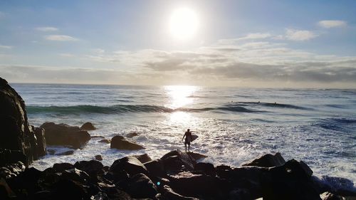 Scenic view of sea against sky on sunny day