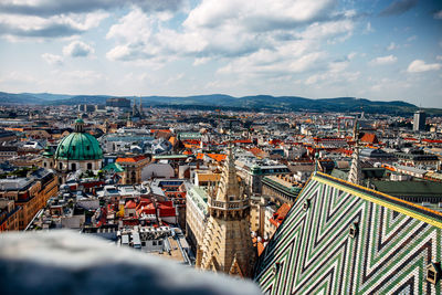 High angle view of buildings in city