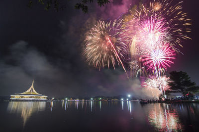 Firework display at night