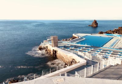 High angle view of sea against clear sky