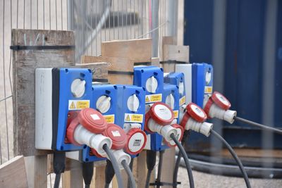 Close-up of industrial electricity sockets 