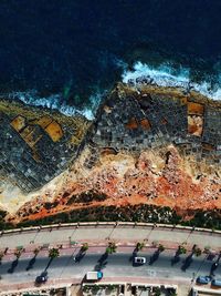 Aerial view of road and sea