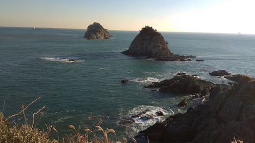 Scenic view of sea against clear sky