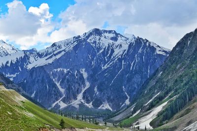 Scenic view of mountains against sky during winter