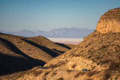 Scenic view of landscape against clear sky in white sands, new mexico