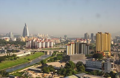 High angle view of buildings in city