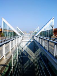 Footbridge against clear blue sky