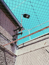 Low angle view of built structure against clear blue sky