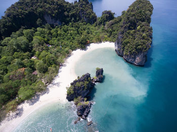 Aerial view of island and sea