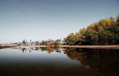 Scenic view of lake against clear sky