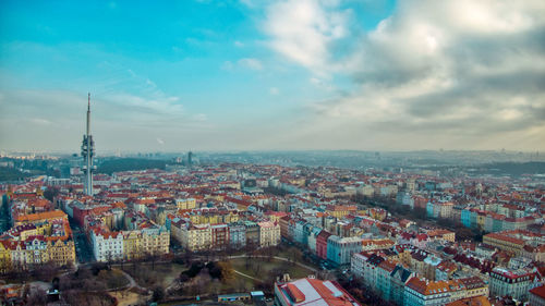 High angle view of buildings in city