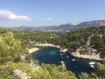 View of the calanque de port-pin. cap canaille headland and the bay of cassis seen in the background