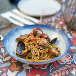 Close-up of food in plate on table