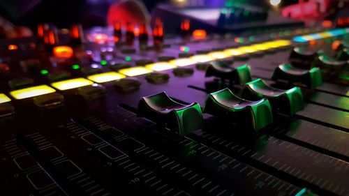 Close-up of sound mixer in nightclub