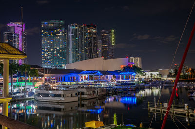 Illuminated buildings in city at night