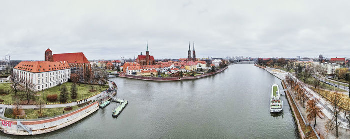 Cityscape of wroclaw panorama in poland, aerial view