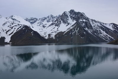 Scenic view of frozen lake against mountain range