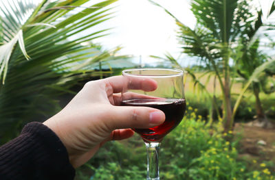 Midsection of man drinking glass