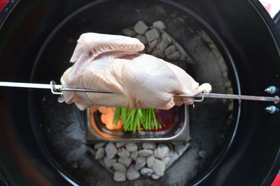 Close-up of grilling duck