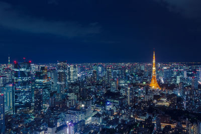 Aerial view of tokyo tower with cityscape at night