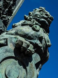 Low angle view of statue against clear blue sky