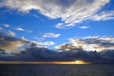 Scenic view of calm sea against cloudy sky