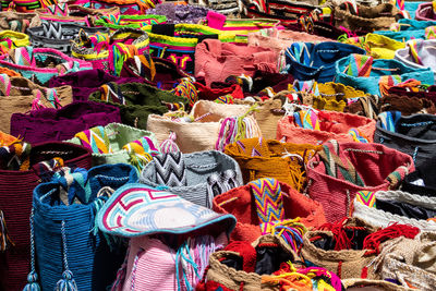 Street selling in bogota of traditional bags hand knitted  called mochilas