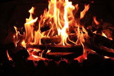 Close-up of bonfire at night