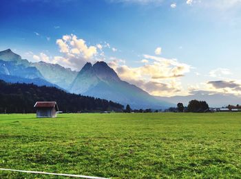 Landscape with mountain range in background