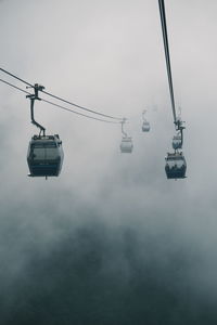 Cable car rushes through the fog