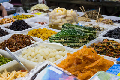 High angle view of vegetables for sale in market