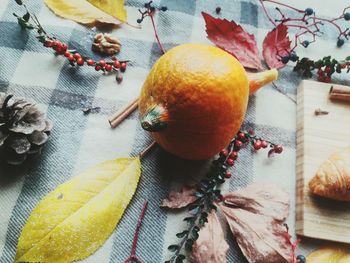 High angle view of fruits on table