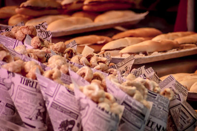 High angle view of food for sale at market stall