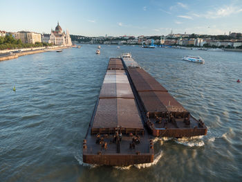 Panoramic view of boats in sea