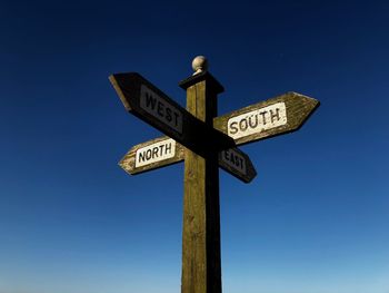 Low angle view of road sign against sky