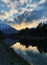 Scenic view of lake against sky during sunset