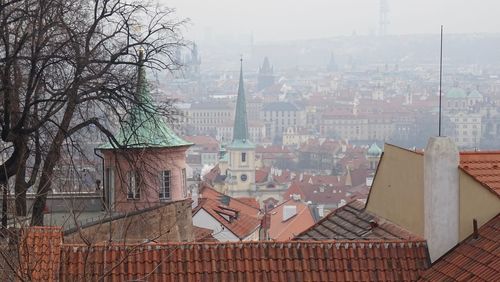 High angle view of buildings in city