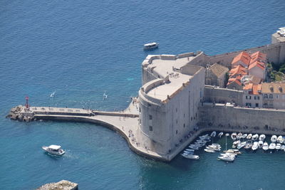 High angle view of ship in sea