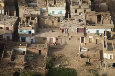 High angle view of houses in town