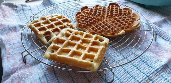High angle view of dessert in plate on table