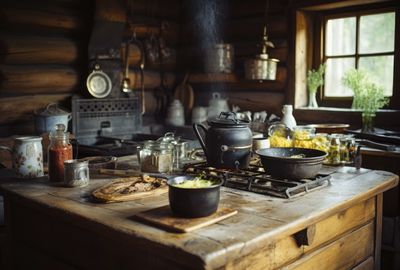 Midsection of woman having food on table