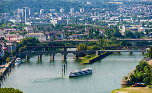 High angle view of bridge over river in city