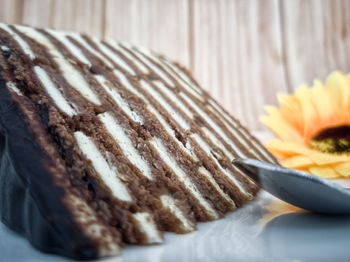 High angle view of dessert in plate on table