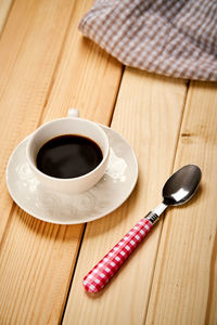 High angle view of coffee on table