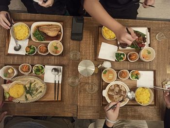 High angle view of food on table