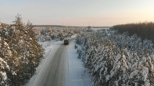 High angle view of frozen trees against sky