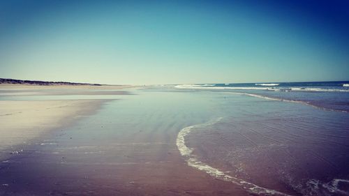 Scenic view of beach against clear sky