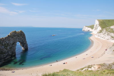Panoramic view of beach against blue sky