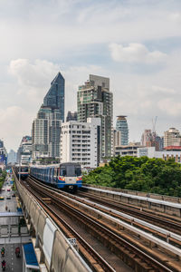The skytrain and cityscape in bangkok thailand southeast asia