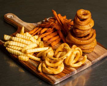 High angle view of meat on table